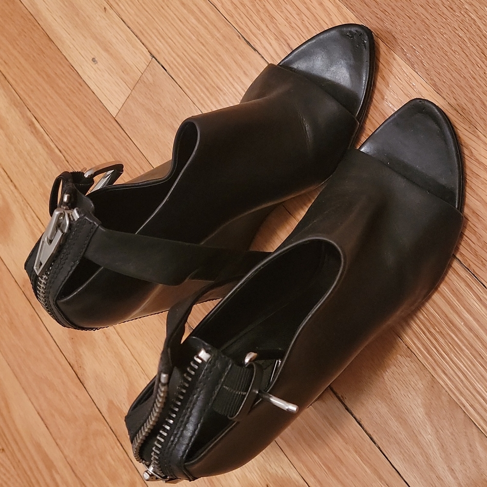 Alexander wang black leather wedge zip sandals size 38 - Picture 2 of 7